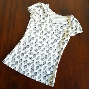 Downeast Favorite Scoop Tee S White with Black Birdcages